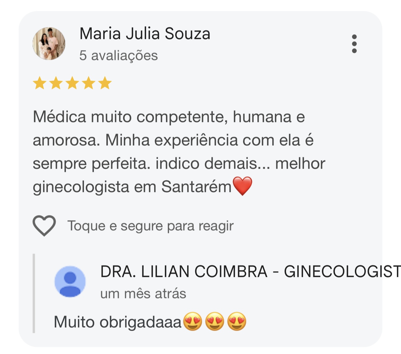 Avaliação real do Google